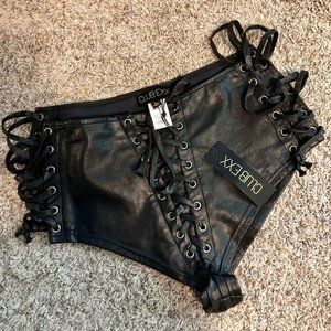 CLUB EXX Faux Leather Lace-Up Booty Shorts